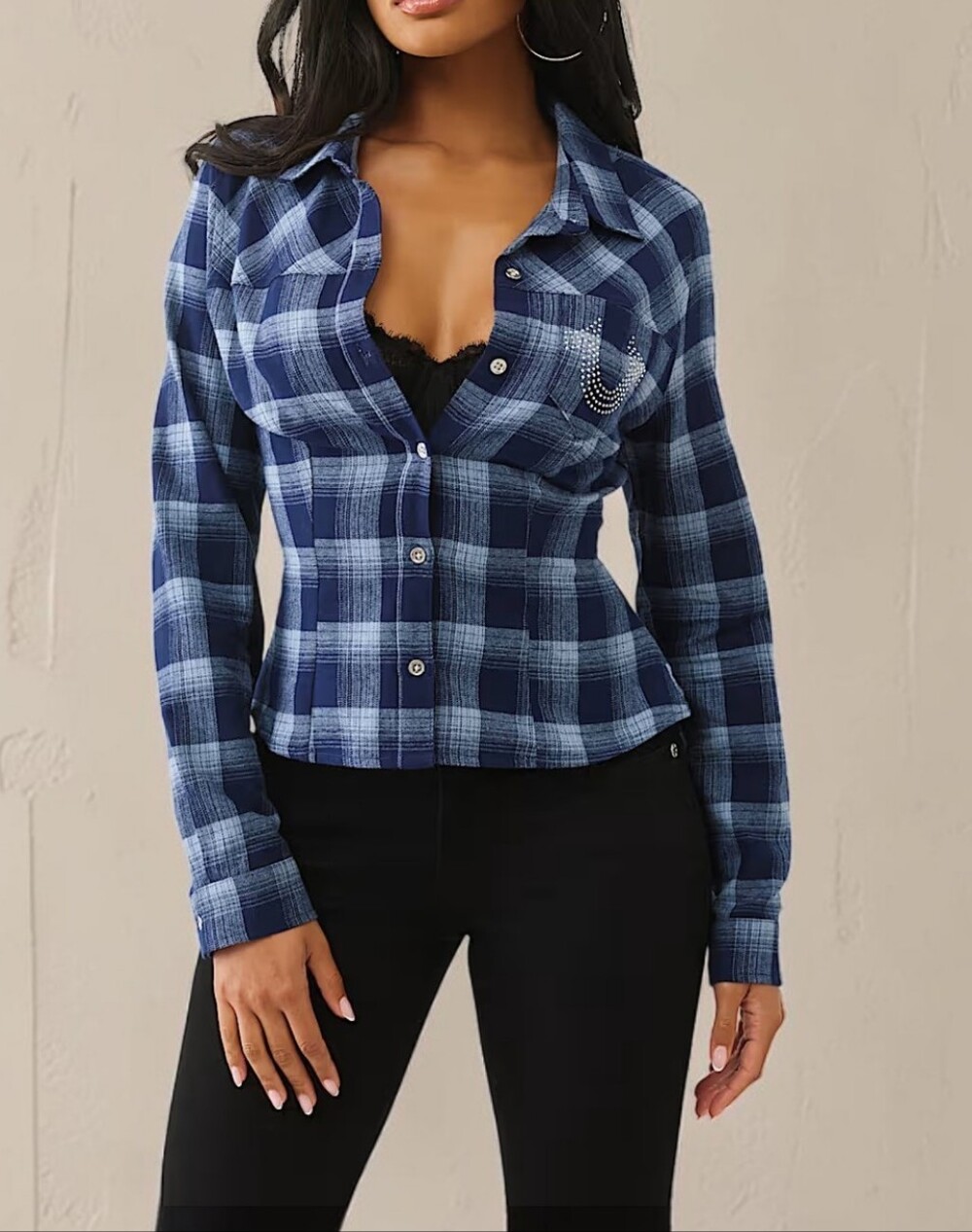 Slim fit crystal horseshoe flannel